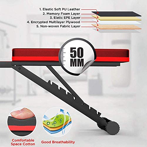 YOLEO-Klappbare-Hantelbank-Multifunktion-Training-Fitness-Bank-2-in-1-Sit-ups-Bank-mit-hochwertigem-dickem-Polster-7-Fach-Verstellbarer-RueckenlehneElastisches-Seil-Premium-Line-Trainingsbank-