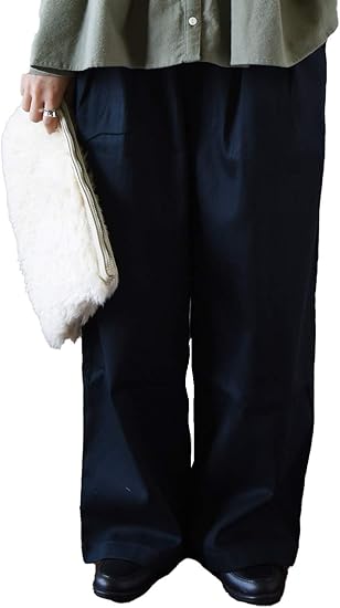 Amazon アンドイット And It Emural コットンツイルタックワイドチノパンツ レディース 39ネイビーm パンツ 通販