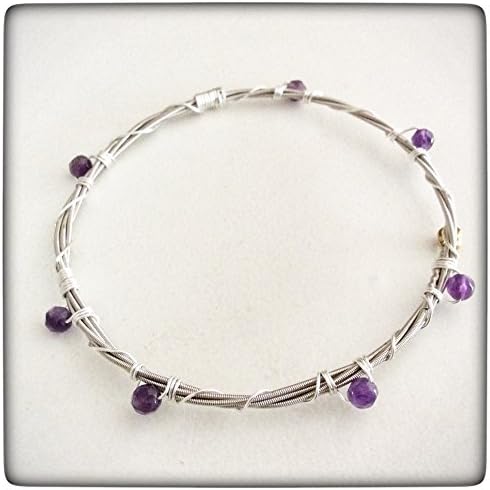 Musically Inspired Wire Wrapped Guitar String Bangle Bracelet - Amethyst - Collectable - Stackable - Vegan - Eco Friendly - Ready to ship