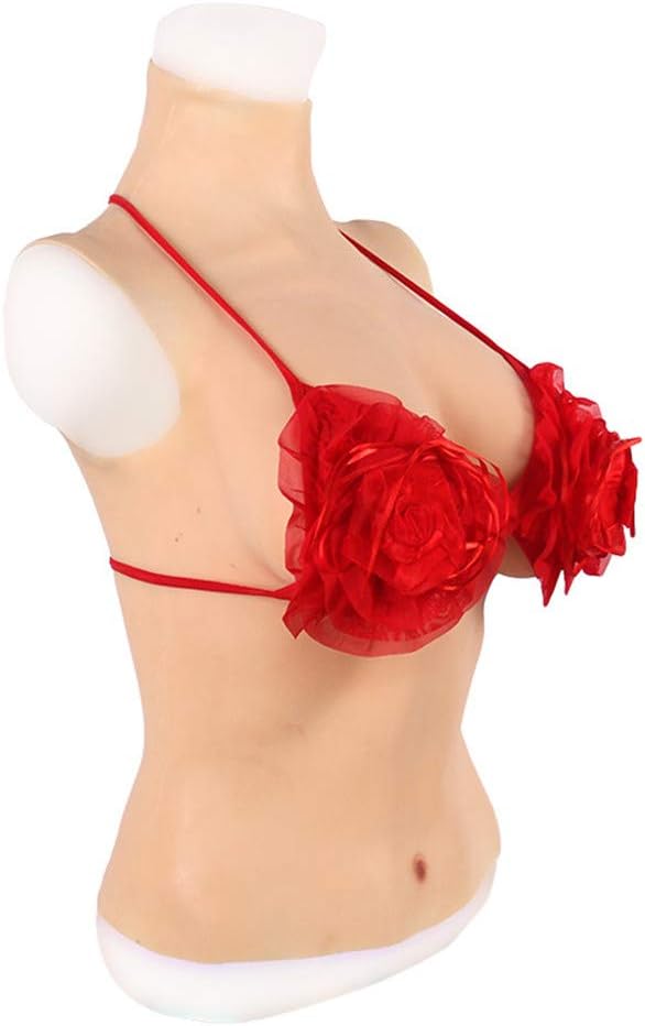 QHYAH Half Body Liquid Silicone Breast Form Boobs Cosplay Fake Boobs Mastectomy Silk Cotton Filler C D G Cup,Tan,DCup