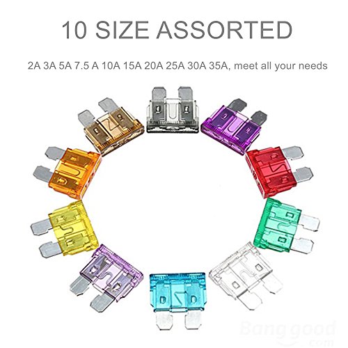 Car Fuses 100pcs Assorted Standard Blade Fuse Set 2A 3A 5A 7.5A 10A 15A 20A 25A 30A 35A, OUHL Auto Truck Car Fuses Kit Boat SUV Automotive Replacement Fuse, Puller Included