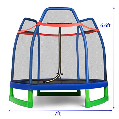 GYMAX 7ft Kids Trampoline, Jumping Trampoline with Safety Enclosure Net & Spring Pad for Outdoor