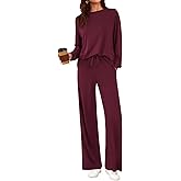 PRETTYGARDEN Womens 2 Pieces Lounge Sets Crewneck Long Sleeve Wide Leg Drawstring Pants Tracksuits Loose Fit Outfits Set