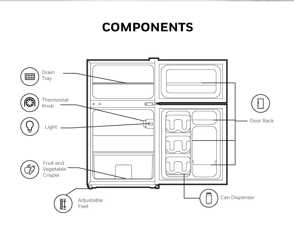Honeywell 3.1 Cu Ft Mini Fridge with Freezer, Double Door, Low noise, Compact Refrigerator for, Office, Dorm Adjustable Temperature, Stainless Steel
