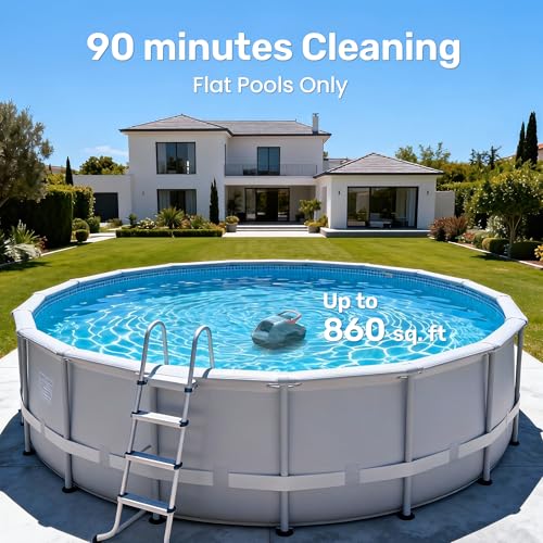 Gosvor Cordless Robotic Pool Cleaner, 90 Min Runtime Pool Vacuum, Self-Parking, 7.5 lbs Lightweight, Ideal for Above Ground Pools up to 860 sq.ft