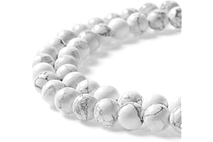 MJDCB AAAA Natural Stone Beads White Howlite Turquoise Round Loose Beads for Jewelry Making 15" (8mm)