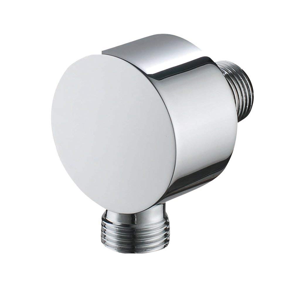 Solid Brass Wall Mount Supply Elbow for Hand Shower Round Spray Head Elbow Wall-Mounted Angle Valve Concealed Polished Chrome (Silver Round 558643)