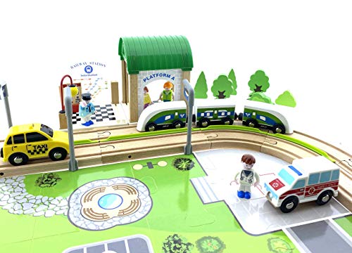 Holzeisenbahn Holzbahn / Zug mit Schienen / Train Station Holzautobahn 110 Teile – Bild 7