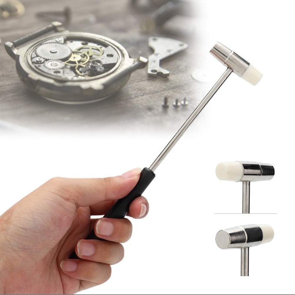 Exquisite Watchband Hammer, Watch Repairing Hammer, Watchband Removal Repair Tool, Watch Strap Holder for for Changing Watchband for Watchmaker + Portable Double-Head Hammer - Soft & Hard