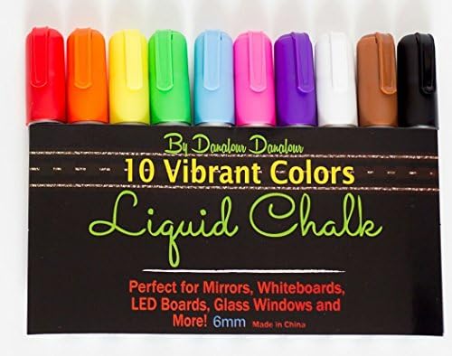 LIQUID CHALK MARKERS 10 VIBRANT COLORS SET 6mm GREAT FOR RESTAURANTS SCHOOL TEACHER APPRECIATION COLLEGE WHITE BOARDS