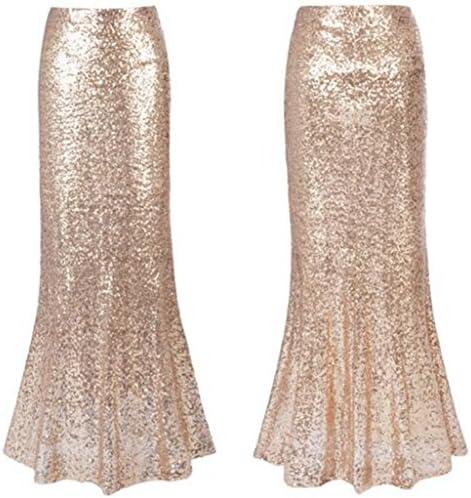 Meet Edge Women's Sexy Maxi Sequin Skirts Mermaid Long Skirts M Gold