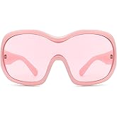 TYA Oversized Trendy Wrap Around Sunglasses for Women Men - Cool Concert shades 2000s Retro Round Big Shield Glasses