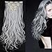 Clip in Hair Extensions Synthetic Full Head Hairpieces Japanese Kanekalon Fiber Thick Long Wavy Curly Soft Silky 8pcs 18clips for Women Fashion and Beauty 24'' / 24 inch (Silver Gray)