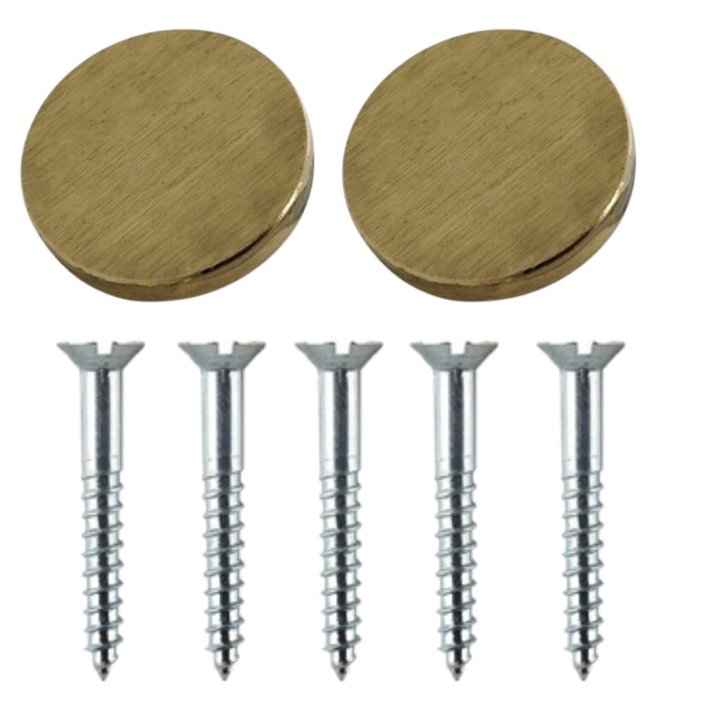 Mirror Screw 32mm & Brushed Brass Flat 19mm Screw Caps Mirror Screws with Decorative Cap Covers Mirror Screws Fitting Set for Mirror Tables Bath Plates Wardrobes Glass Signs Pack of 20.