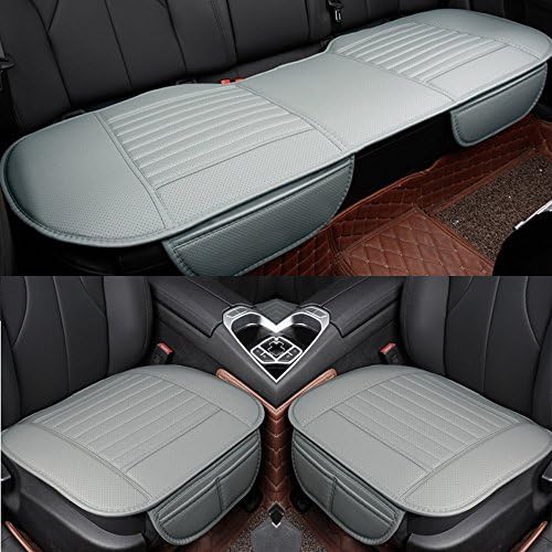 FRERA Breathable PU Leatherette Bamboo Charcoal Car Interior Accessories Seat Cushion Pad Mat Cover for Auto Supplies, Universal Four Season, 2PC Front Car Seat Pad + 1PC Rear Car Seat Cover (Gray)