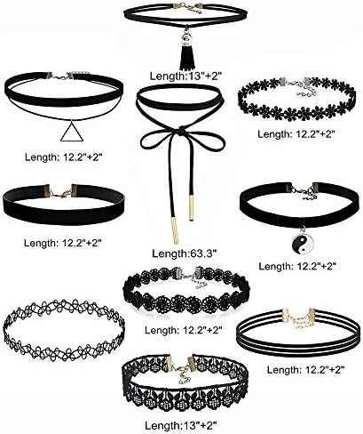 Buedvo10 pcs Fahion Choker Necklace Classic Gothic Stretch Velvet Tattoo Lace Choker