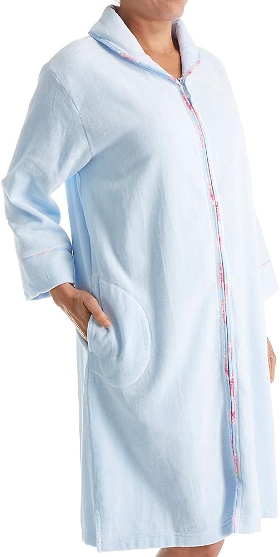 Carole Hochman Women's Terry Velour Short Zip Robe, Blue Powder, X
