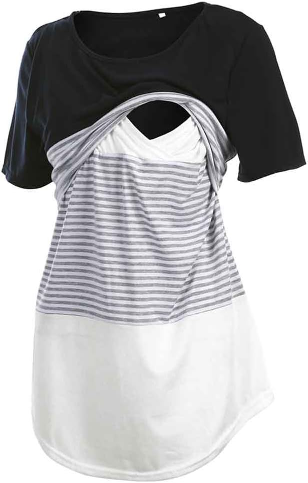 Nituyy Women Short Sleeve Double Layer Nursing Tops for Breastfeeding Maternity Nursing Shirts