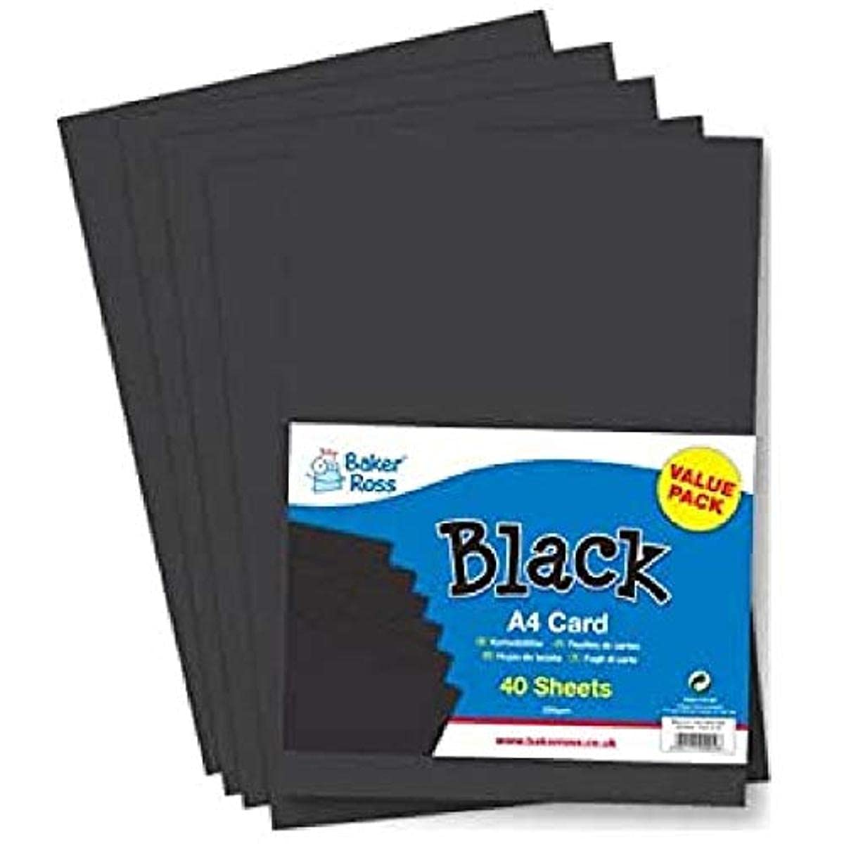Baker Ross EX1054 A4 Black Card (Pack of 40, 220 gsm) For Crafting Activities and Decoration Making