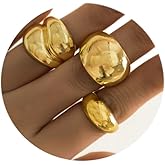 KunJoe Chunky Gold Rings for Women Adjustable Gold Statement Ring Set Open Dome Rings Chunky Silver Rings Minimalist Solid Ring Band Stackable Jewelry Size 6-9 ﻿