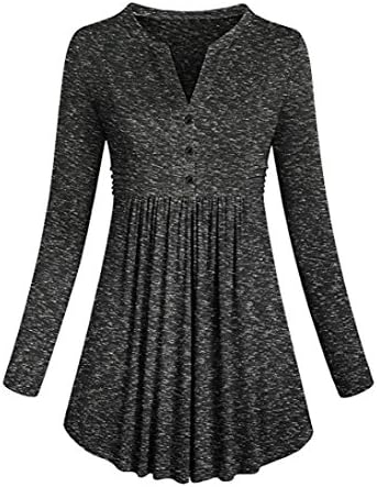 Gocheaper Long Tunic,Women's Mandarin Collar Pullover Loose Button Blouse Dress Tops T-Shirt (L, Black)