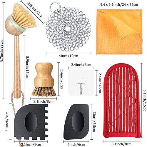 8-Pieces-Cast-Iron-Cleaner-Set-Include-Stainless-Steel-Chainmail-Scrubber-with-Bamboo-Long-Handle-Dish-Scrub-Brush-Hot-Handle-Holder-2-Pan-Grill-Scrapers-Kitchen-Towel-Wall-Hook