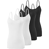 Air Curvey 4 Pack Camisole Tops for Women Basic Undershirt Tanks Adjustable Spaghetti Straps Camis Seamless Soft Layering Top