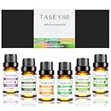 TASEYAR Essential Oil Set of 6, Therapeutic Grade Aromatherapy Secented Essential Oil Gift Set, Mother's Day Gift (Lavender, Tea Tree, Eucalyptus, Peppermint, Lemongrass and Sweet Orange), 10ml/Bottle