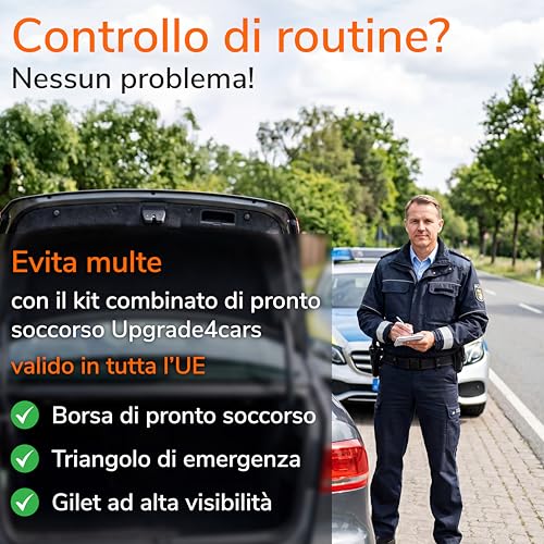 Upgrade4cars Car First Aid Kit 2026 with Emergency Triangle and Jacket according to Current Standard DIN 13164 Valid in All Europe Combination Bag Car Emergency Accessories