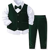 IDOPIP Toddler Kids Baby Boys Formal Suit Gentleman Outfit Long Sleeve Shirt with Bowtie + Vest + Pants Overalls Clothes 2-8T
