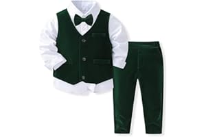 IDOPIP Toddler Kids Baby Boys Formal Suit Gentleman Outfit Long Sleeve Shirt with Bowtie + Vest + Pants Overalls Clothes 2-8T