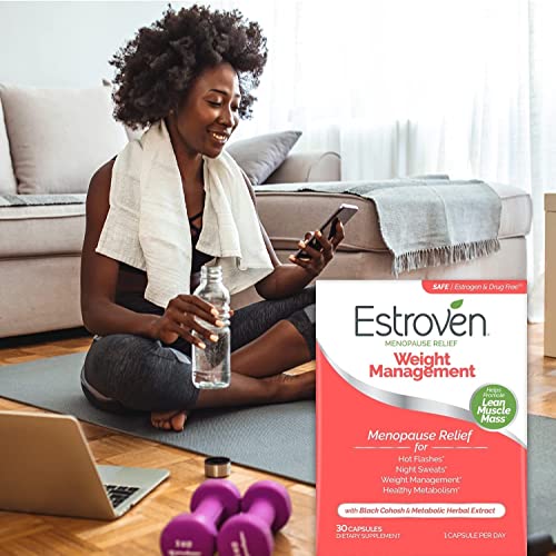 ESTROVEN WEIGHT MANAGEMENT FOR MENOPAUSE RELIEF – 60 CT. – CLINICALLY PROVEN INGREDIENTS HELP MANAGE WEIGHT, PROVIDE NIGHT SWEATS & HOT FLASH RELIEF – DRUG-FREE & GLUTEN-FREE