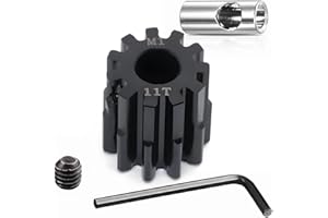 QLOI-LEUE Steel Mod1 5mm Pinion Gear 1PCS,11-28T M1 Pinion Gear Metal Hardened Steel Fit 5mm RC Motor Shaft with 3.175mm Coupler Compatible with 1/5 1/6 1/8 1/10 1/14 RC Brushless Brush Motor (11T)