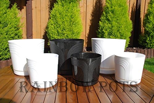 Coloured Plastic Flower Plant Pot, Planter with Saucer - Water Tray- Many Sizes (26 cm - 10 inch, White)