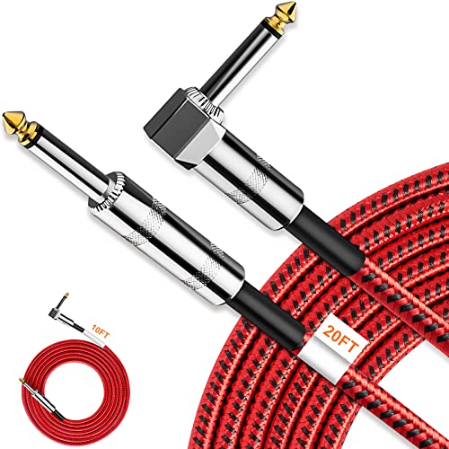 Guitar Cable 20 Ft + 10 Ft, Electric Guitar Cord, 1/4" TS Amp Cable