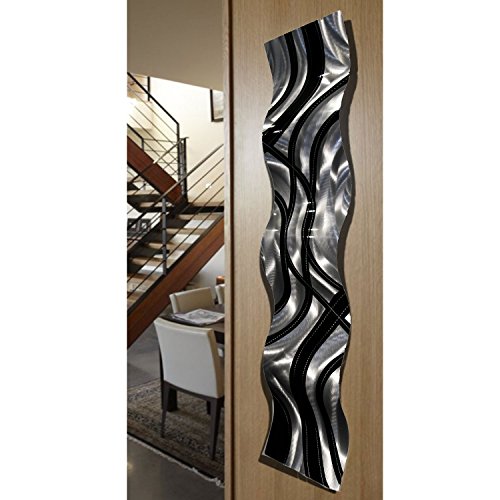 Statements2000 Silver/Black Metal Wall Art Wave, Modern Accent Décor by