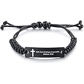 Religious Bible Verse Bracelet Scripture Quotes Inspirational Bracelet Faith Christian Adjustable Cord Stainless Steel Encourage ID Bracelets for Men Women, Customized Gift