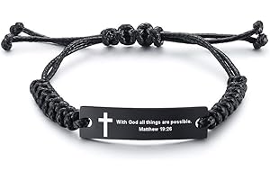 MEALGUET Religious Bible Verse Bracelet Scripture Quotes Inspirational Bracelet Faith Christian Adjustable Cord Stainless Steel Encourage ID Bracelets for Men Women, Customized Gift