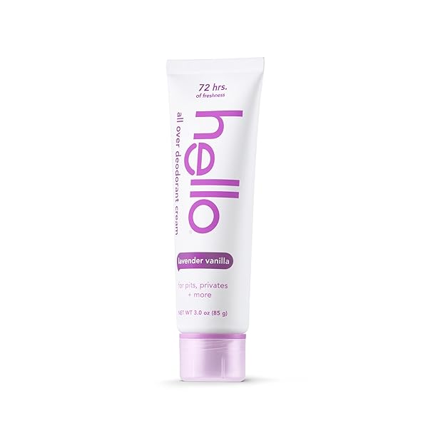 HELLO ALL OVER LAVENDER VANILLA WHOLE BODY DEODORANT CREAM, ALUMINUM FREE DEODORANT CREAM FOR PITS, PRIVATES + MORE, OFFERS 72 HOURS OF FRESHNESS, SAFE FOR SENSITIVE SKIN, VEGAN, 1 PACK, 3 OZ TUBE