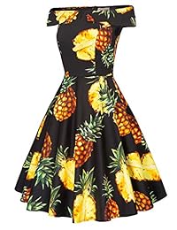 Vestido retro vintage de los años 50 con hombros descubiertos y diseño floral