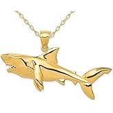 Gem And Harmony Large Shark Charm Pendant Necklace in 14K Yellow Gold with Chain