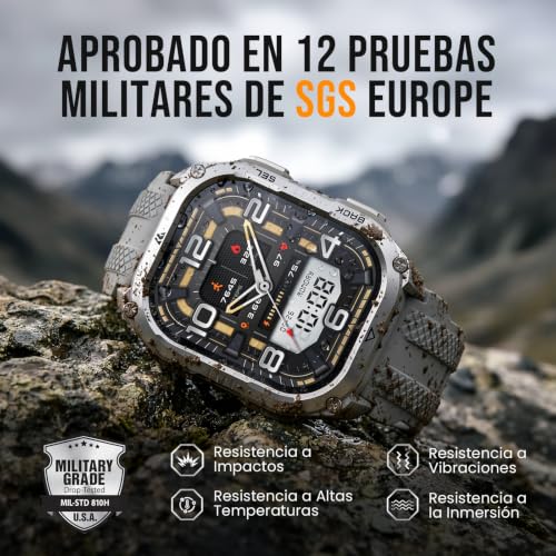KOSPET Pulse 2 Smartwatch with GPS, 5 ATM and IP69, 15 Days Battery | AMOLED Military Smartwatch 1.96 Inch Heavy Duty LED Flashlight 170+ Sports Heart Rate Sleep for Android iPhone