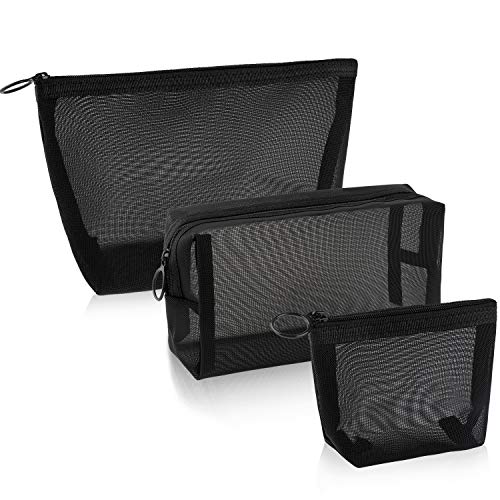 3 Pieces Mesh Cosmetic Bag Mesh Makeup Bags Black Mesh Zipper Pouch for Offices Travel Accessories, 3 Sizes 1 3 Pieces Mesh Cosmetic Bag Mesh Makeup Bags Black Mesh Zipper Pouch for Offices Travel Accessories, 3 Sizes