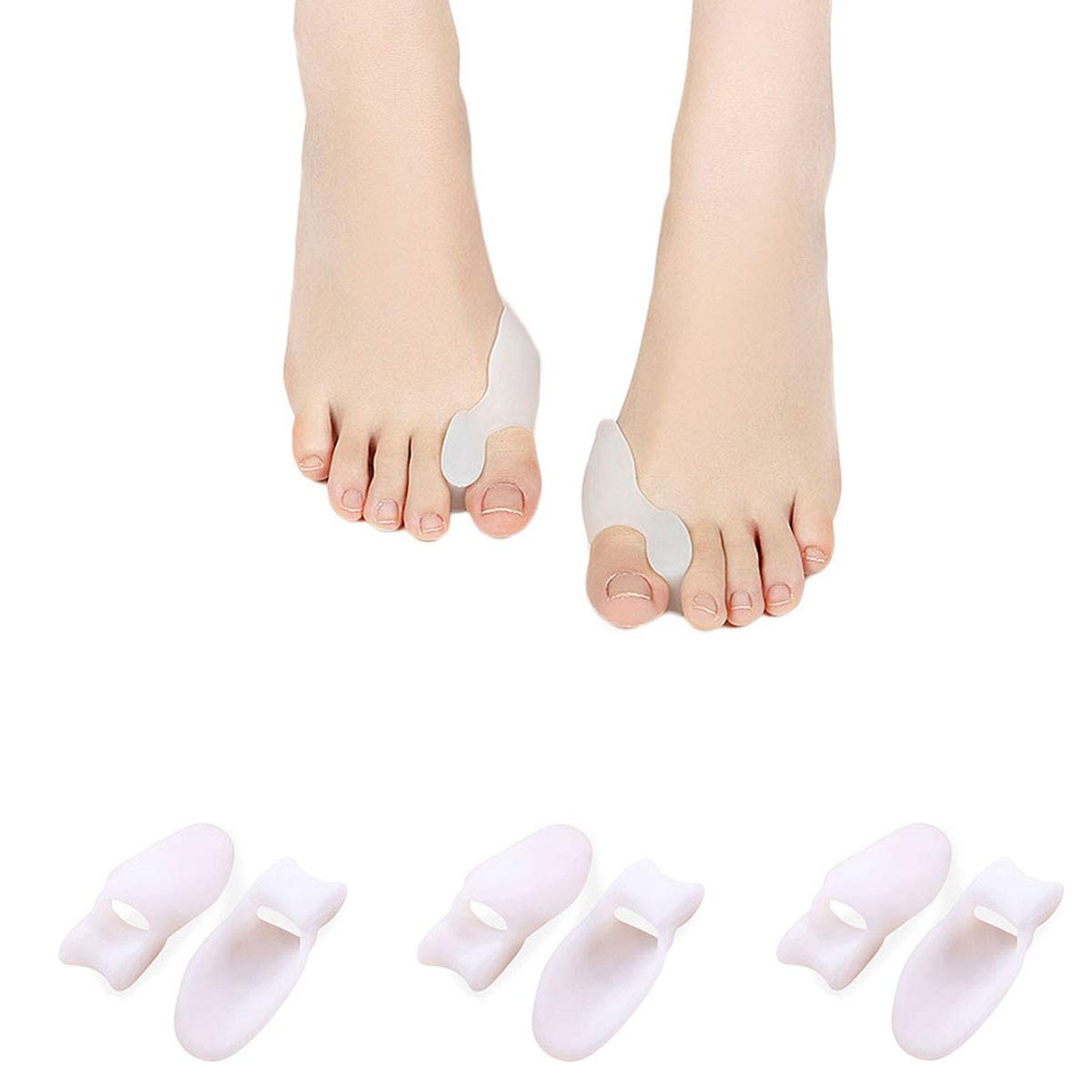 PEDIMEND Silicone Gel Toe Separators - Bunion Protector Cushion (3PAIR) - For Bunion Pain Relief - Big Toe Straighteners - Hallax Valgus Corrector - UNISEX - Foot Care