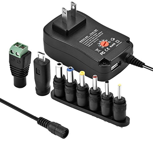 Click Here to See More Images IKOCO 30W Universal Multi Voltage AC/DC Adapter Switching Power Supply with 8 Selectable Adapter Plugs for 3V to 12V Household Electronics Routers Speakers CCTV Cameras Smart Phone Charging Devices