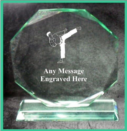 GLASS KARATE 15CM OCTAGON AWARD TROPHY GA1029 ENGRAVED PERSONALISED