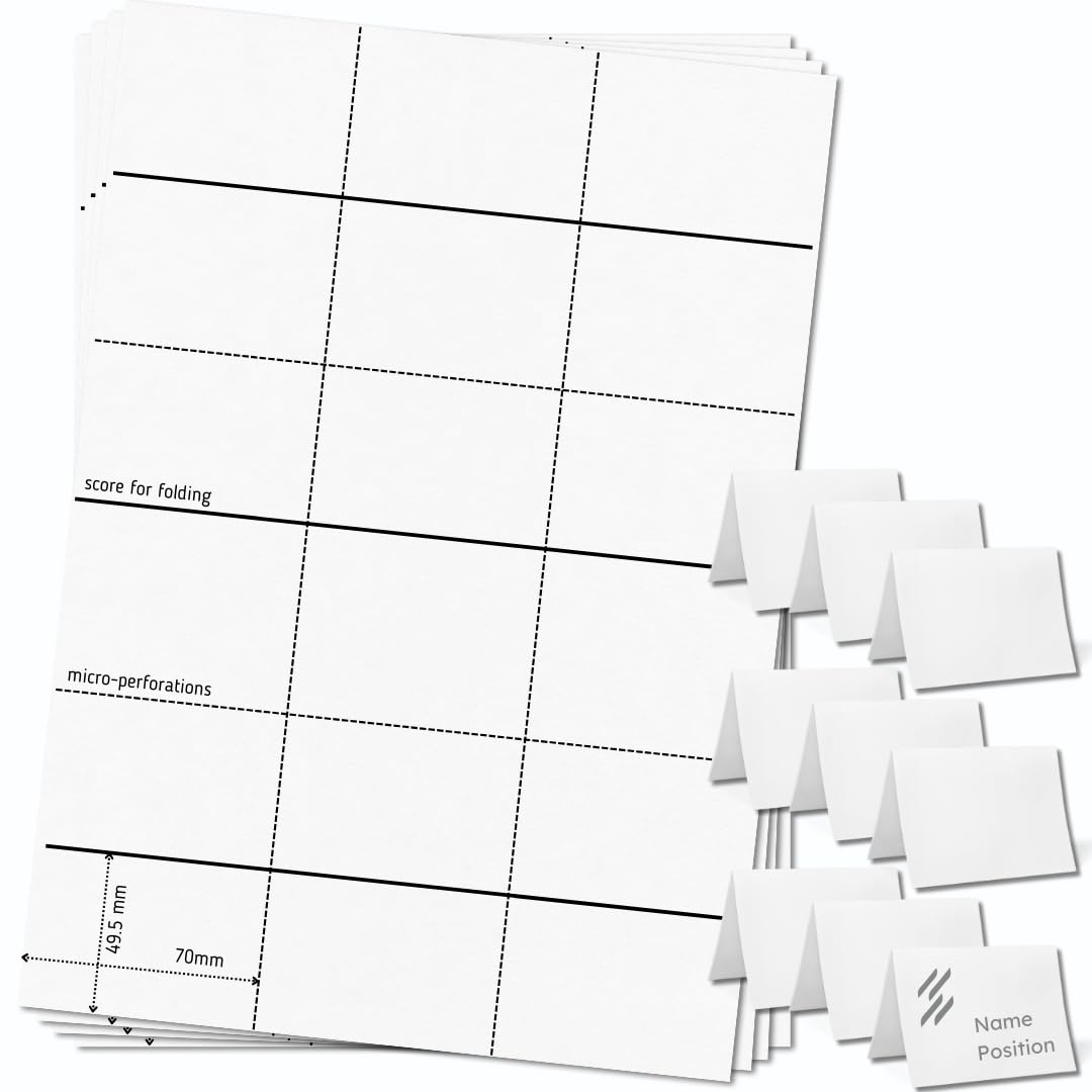 OfficeGear Extra Small Tent Cards 9-up [55 Sheets - 495 Cards] 49.5x70mm Printable A4 170gsm Scored Folding Table Top Name Place Cards for Hotels Weddings Conference Events Incl Design Template