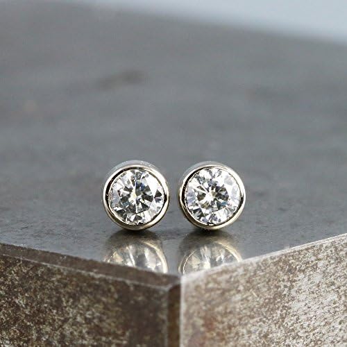 Tiny 14k Gold Stud Earrings with Moissanite - 3mm Diamond Alternative Stone Studs