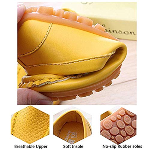 E-FAK Toddler Boys Girls Soft Synthetic Leather Loafers Slip On Boat Dress Shoes Flat (Toddler/Little Kid/Big Kid)(5 M US Toddler,Yellow) - Thumbnail 6