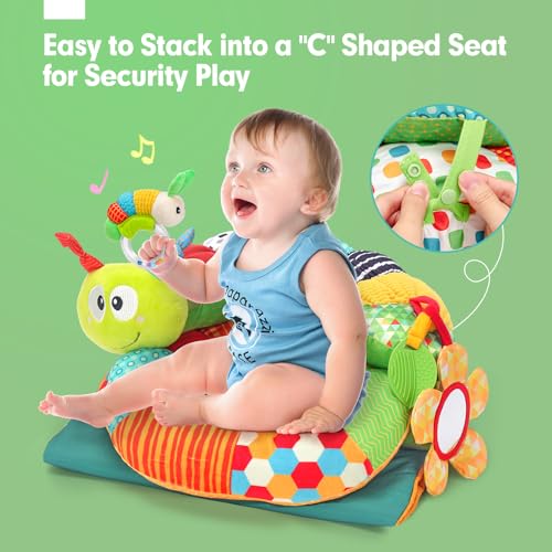 hahaland Baby Toys 0-3 Months - 3 in 1 Tummy Time & Support for Sitting Cushion - Toys with Rattles, Teether for Baby 0 3 6 Months